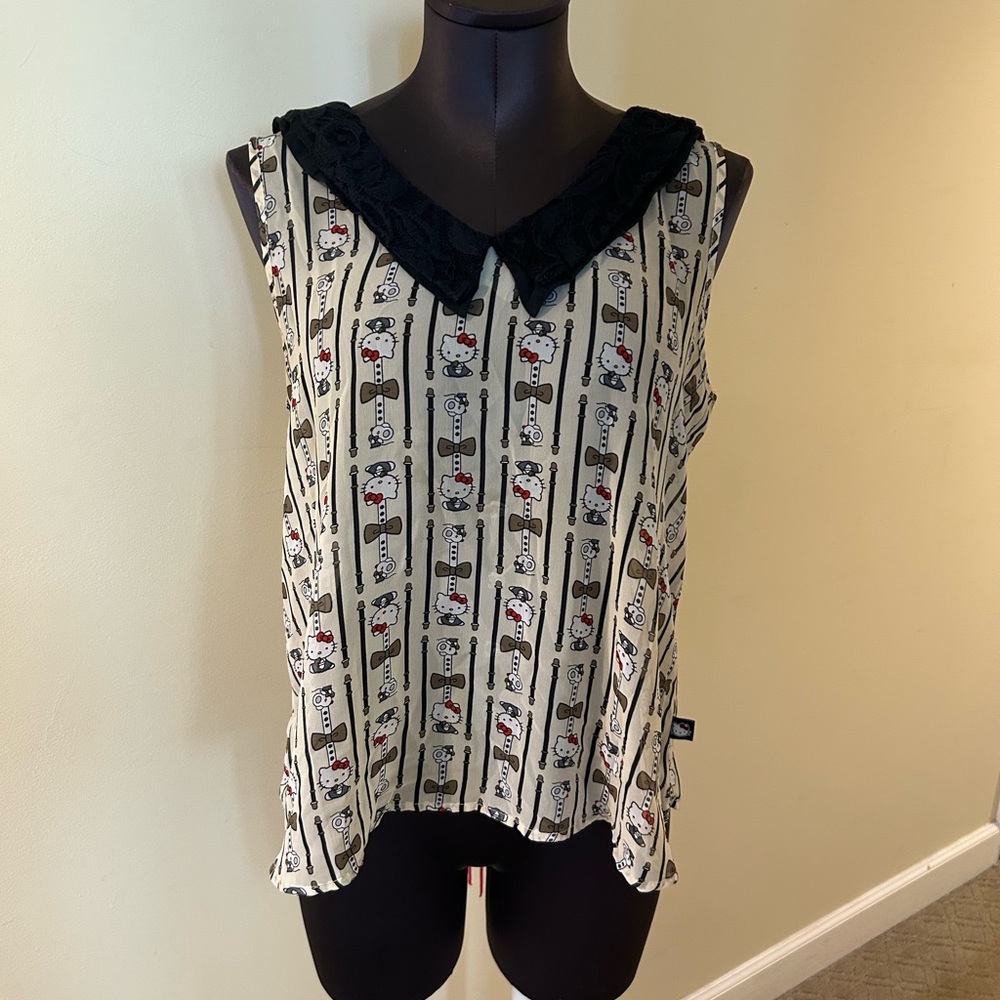 Hello Kitty Cream and Black Women's Top size L
